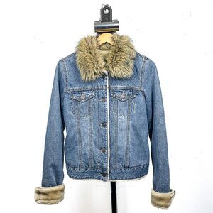 Y2K Abercrombie Sherpa Lined Denim Jacket w Faux Fur Collar (M)